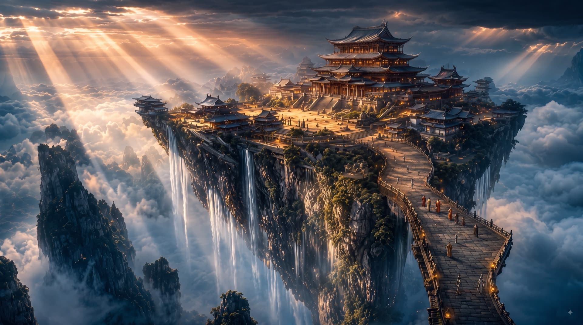 Toà thành Thiên Ba Phủ nhìn từ xa trong đêm